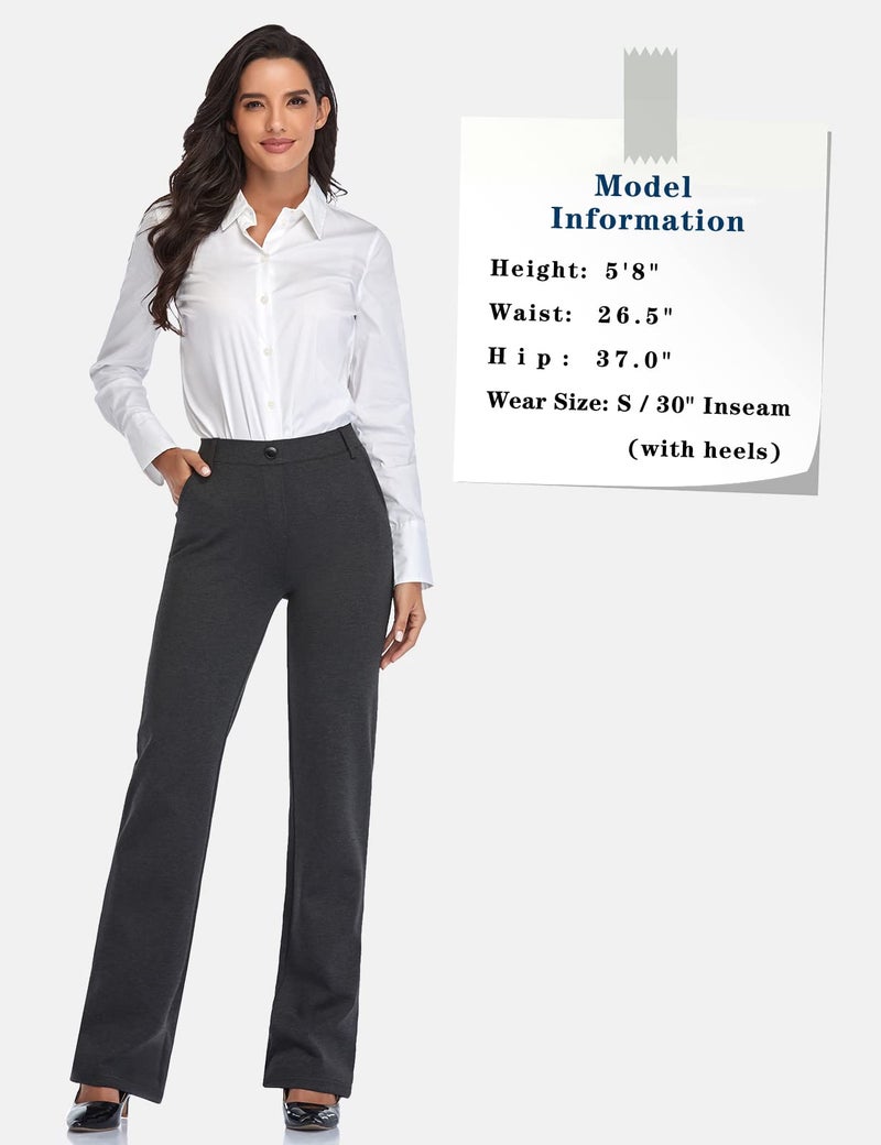 Tapata Women's 26''/28''/30''/32''/34'' Stretchy Straight Dress Pants with Pockets Tall, Petite, Regular for Office Work Business 32", Charcoal, M - Image 5